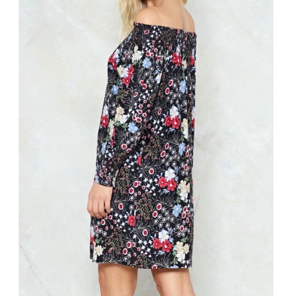 Nasty Gal Black Floral Off-Shoulder Dress Size 8 - Picture 2 of 16